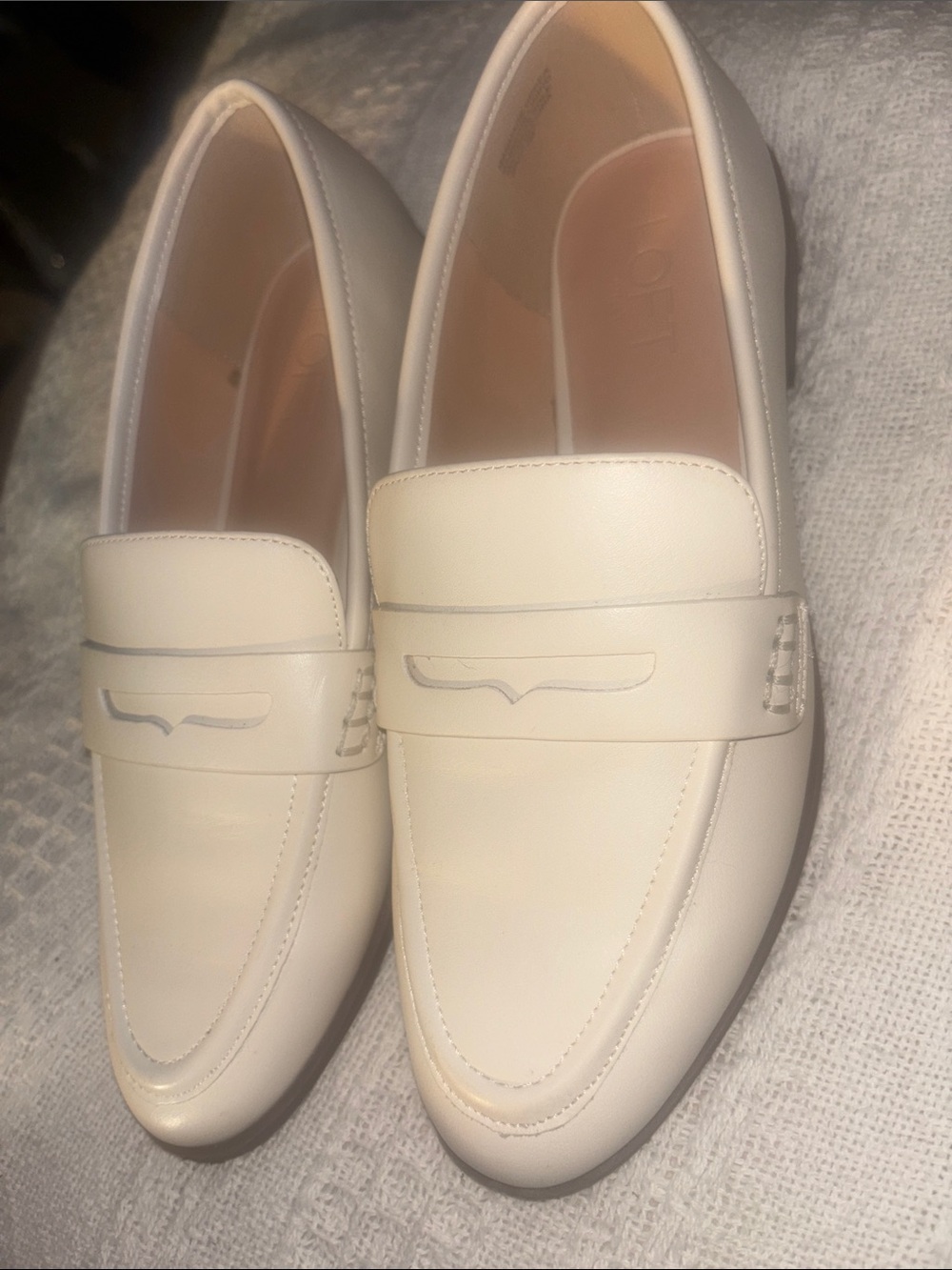 LOFT Cream Leather Penny Loafers